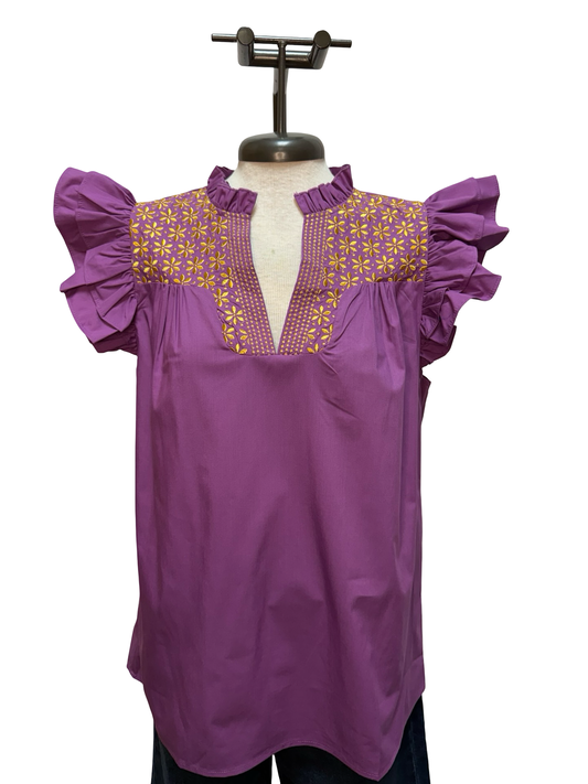 Mia Purple and Gold Embroidered Blouse