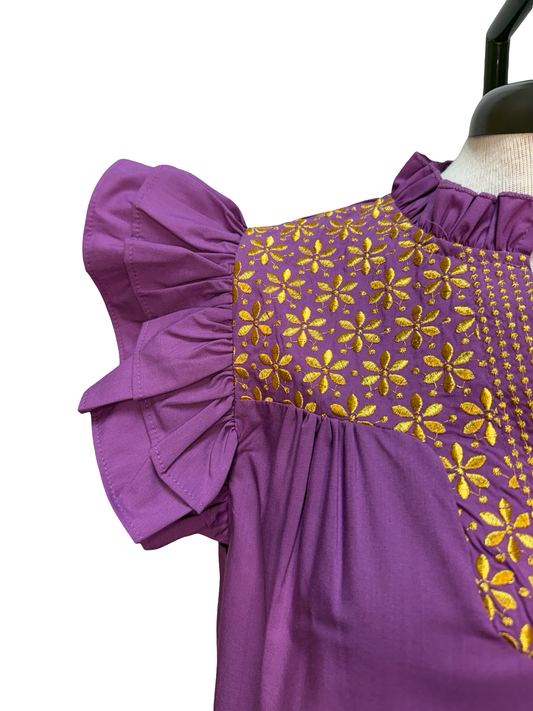 Mia Purple and Gold Embroidered Blouse