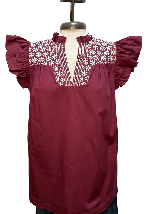 Howdy Maroon Embroidered Blouse