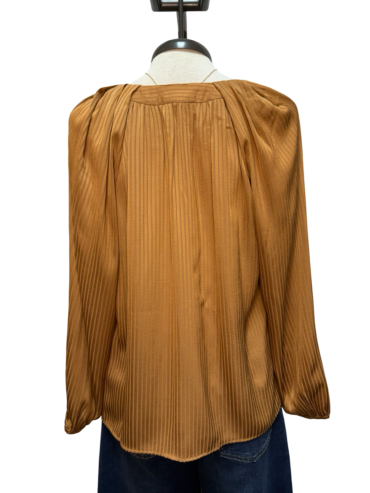Split Neck Long Sleeve Blouse Apple Cider