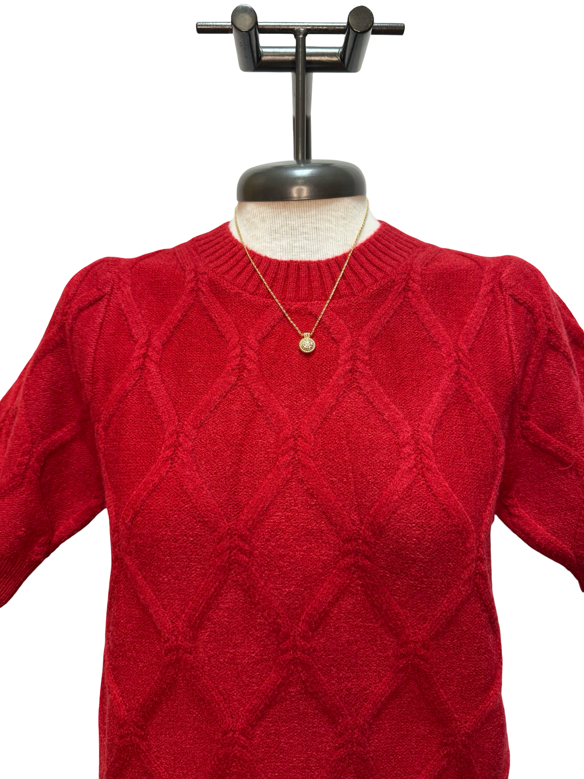 Short Puff Sleeve Sweater Scarlet