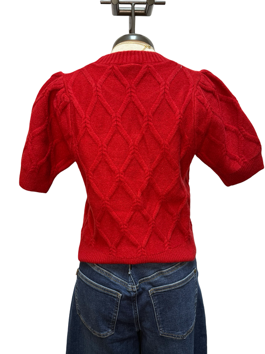 Short Puff Sleeve Sweater Scarlet