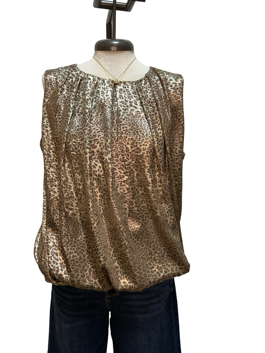Satin Leopard Bubble-Hem Top