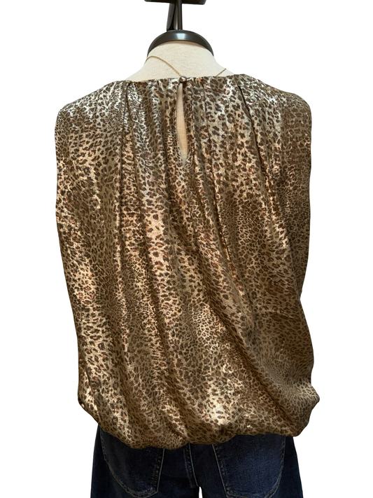 Satin Leopard Bubble-Hem Top