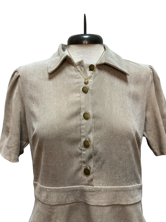 London Times Tan Short Sleeve Collared Dress