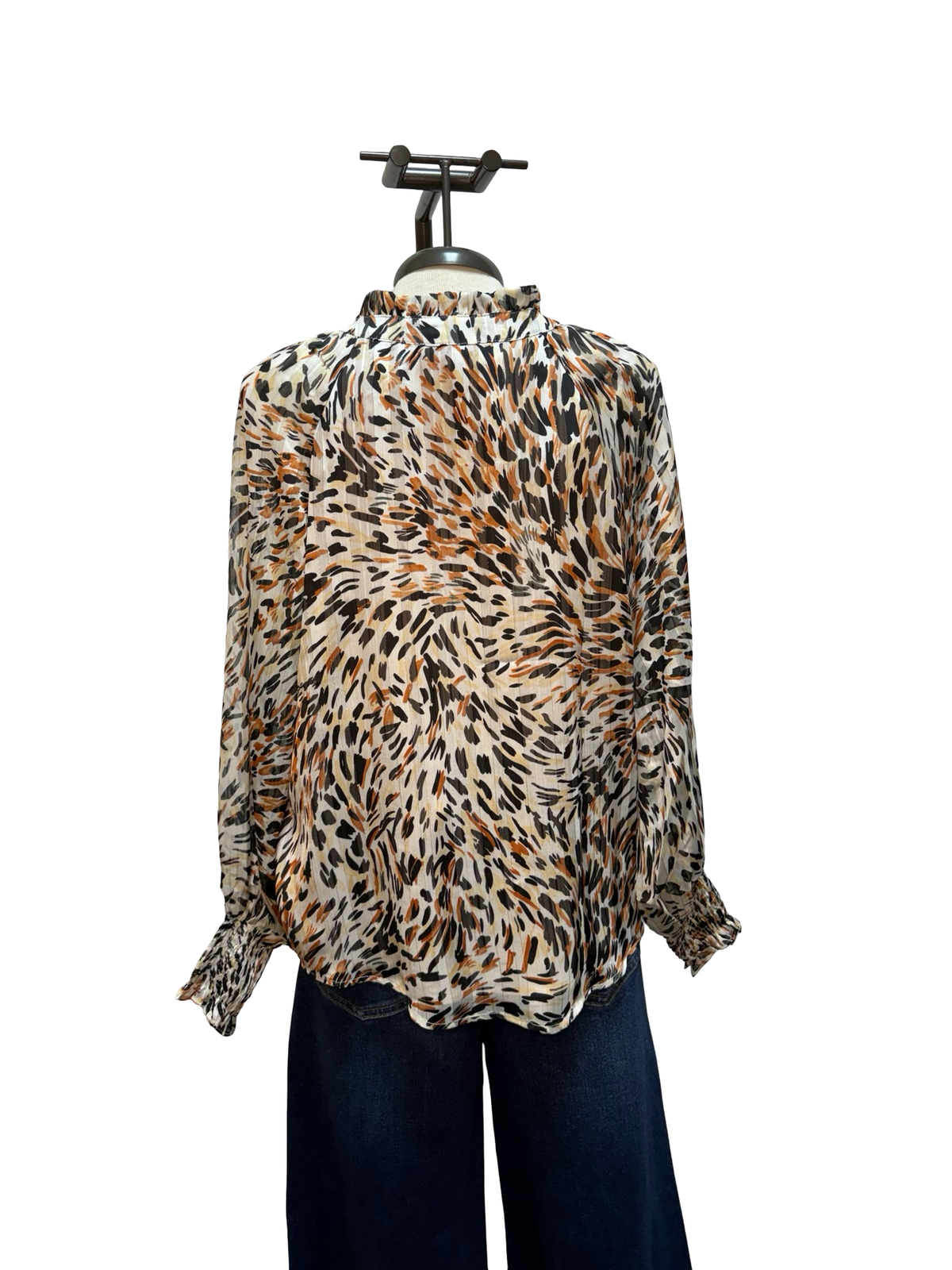 Abstract Print Bubble Sleeve Blouse Burnt Sienna