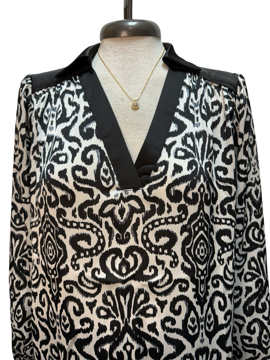 Contrast Pattern Long Sleeve Blouse Black