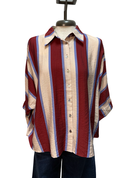 Striped Dolman Sleeve Top Wine Blue