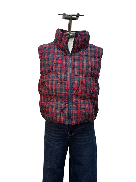 Sleeveless Padded Vest Red Plaid