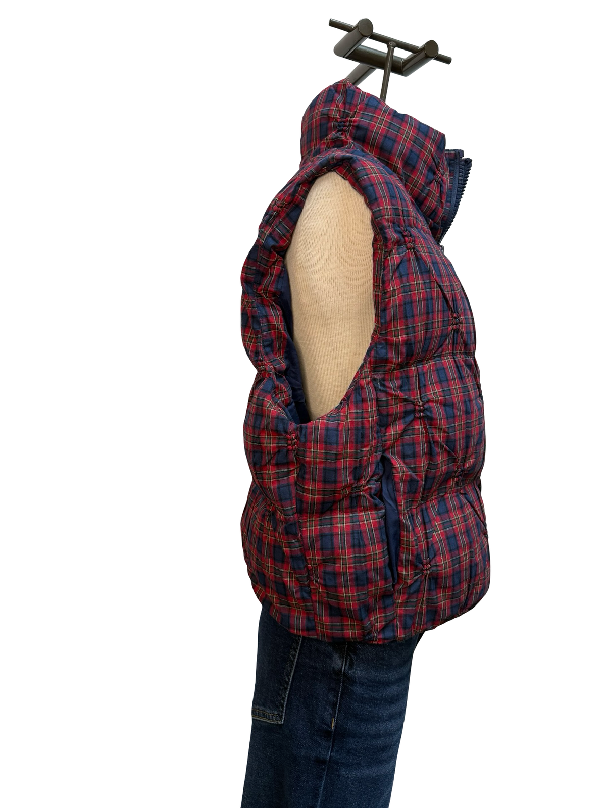 Sleeveless Padded Vest Red Plaid