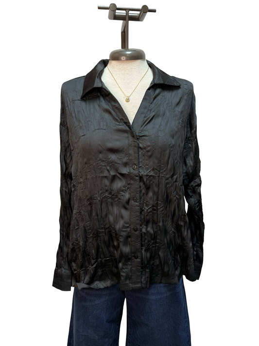 Textured Long Sleeve Blouse Black
