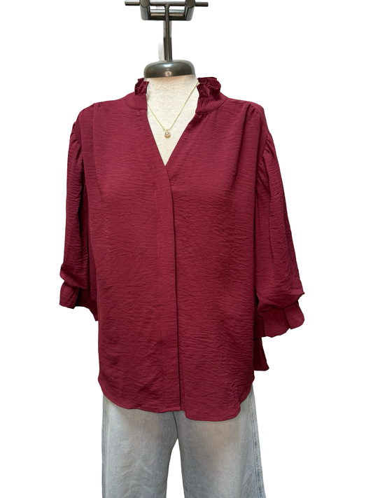 Balloon Sleeve Blouse Burgundy