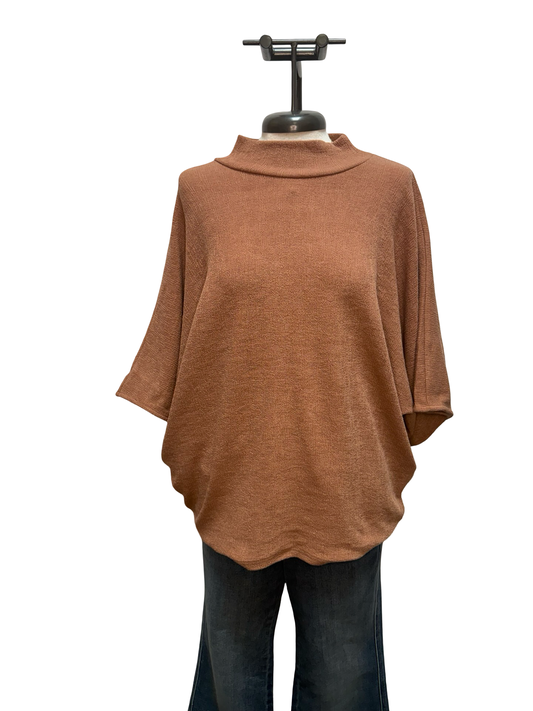 Mock Neck Dolman Sleeve Knit Top Clay