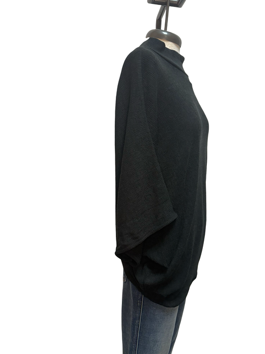 Mock Neck Dolman Sleeve Knit Top Black