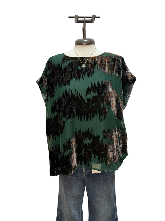 Abstract Velvet Burnout Short Sleeve Top Forest