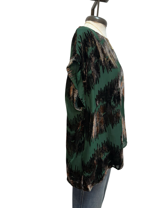 Abstract Velvet Burnout Short Sleeve Top Forest