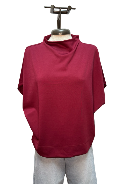Solid Mock Neck Short Sleeve Top Wine