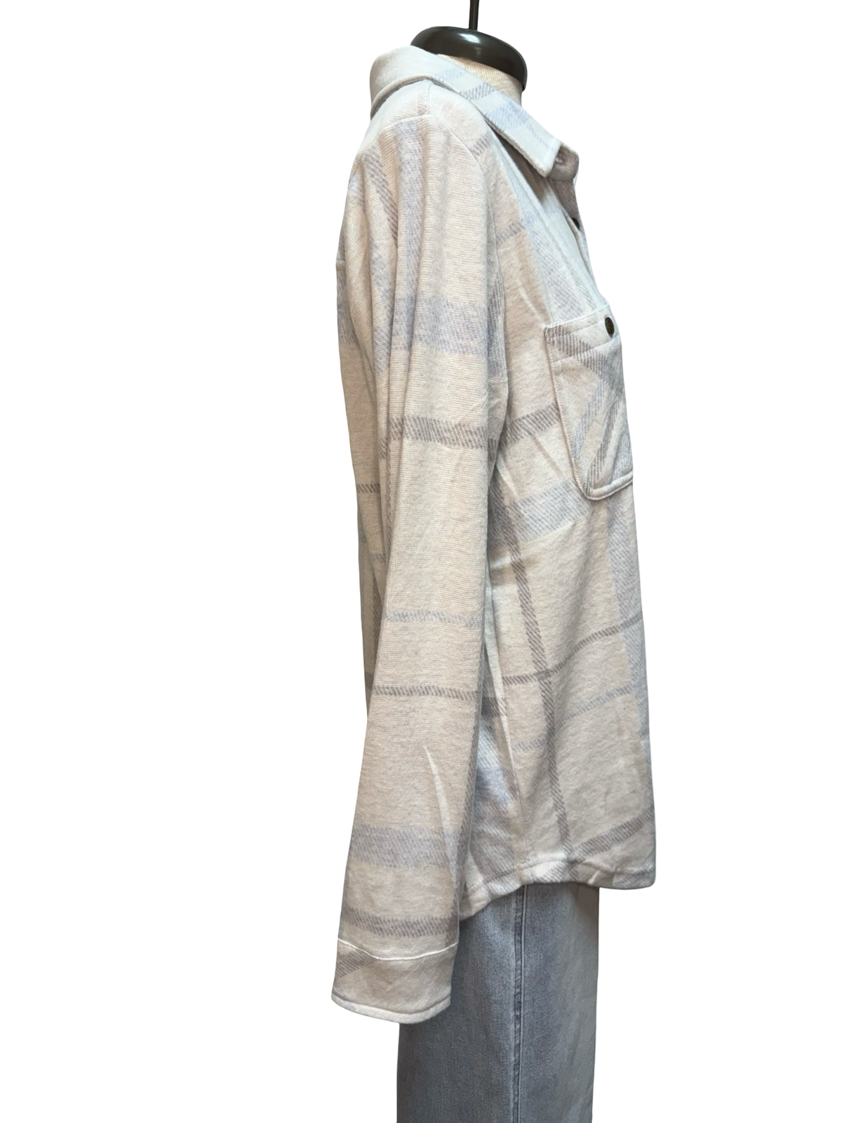 White, Gray, & Light Blue Plaid Button Up
