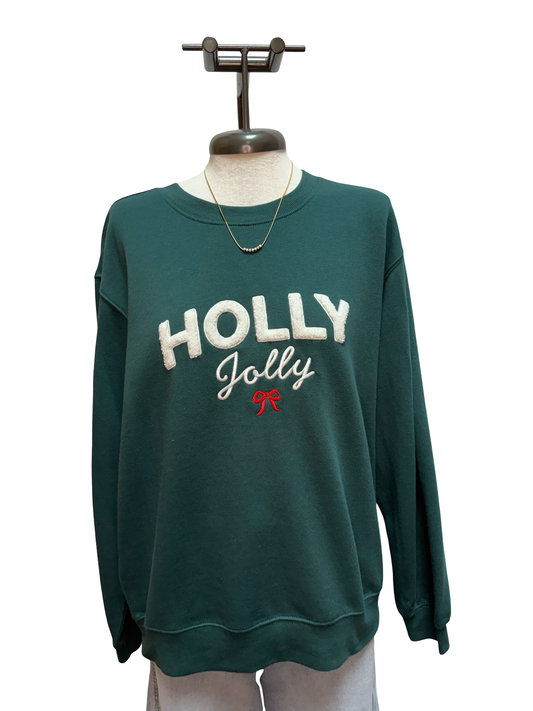 Holiday Holly Jolly Sweatshirt Velvet Green