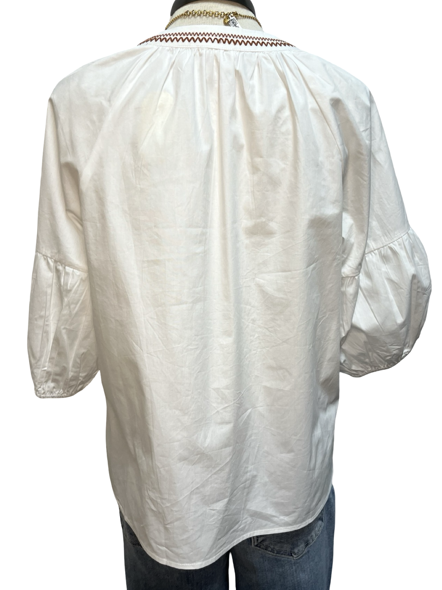 Embroidered Front Button Top Off White