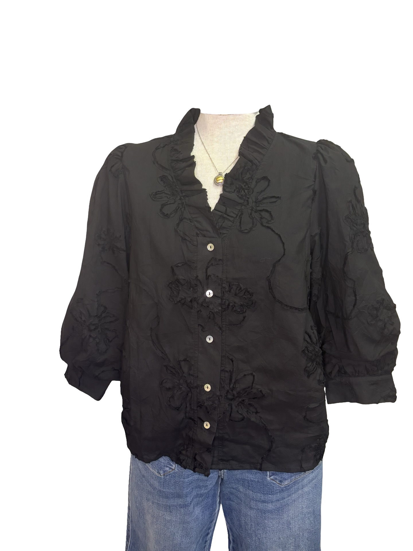 Floral 3D Top Black