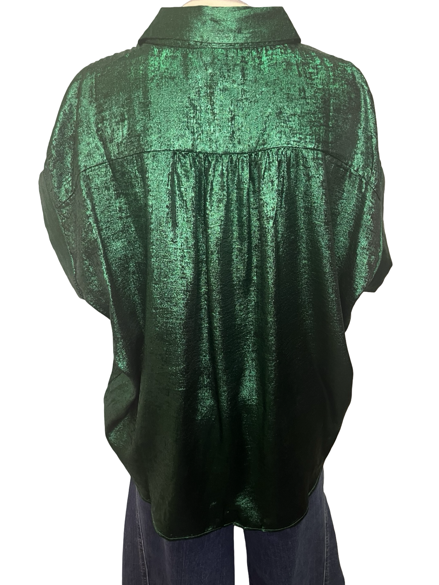 Metallic Green Button Up Top