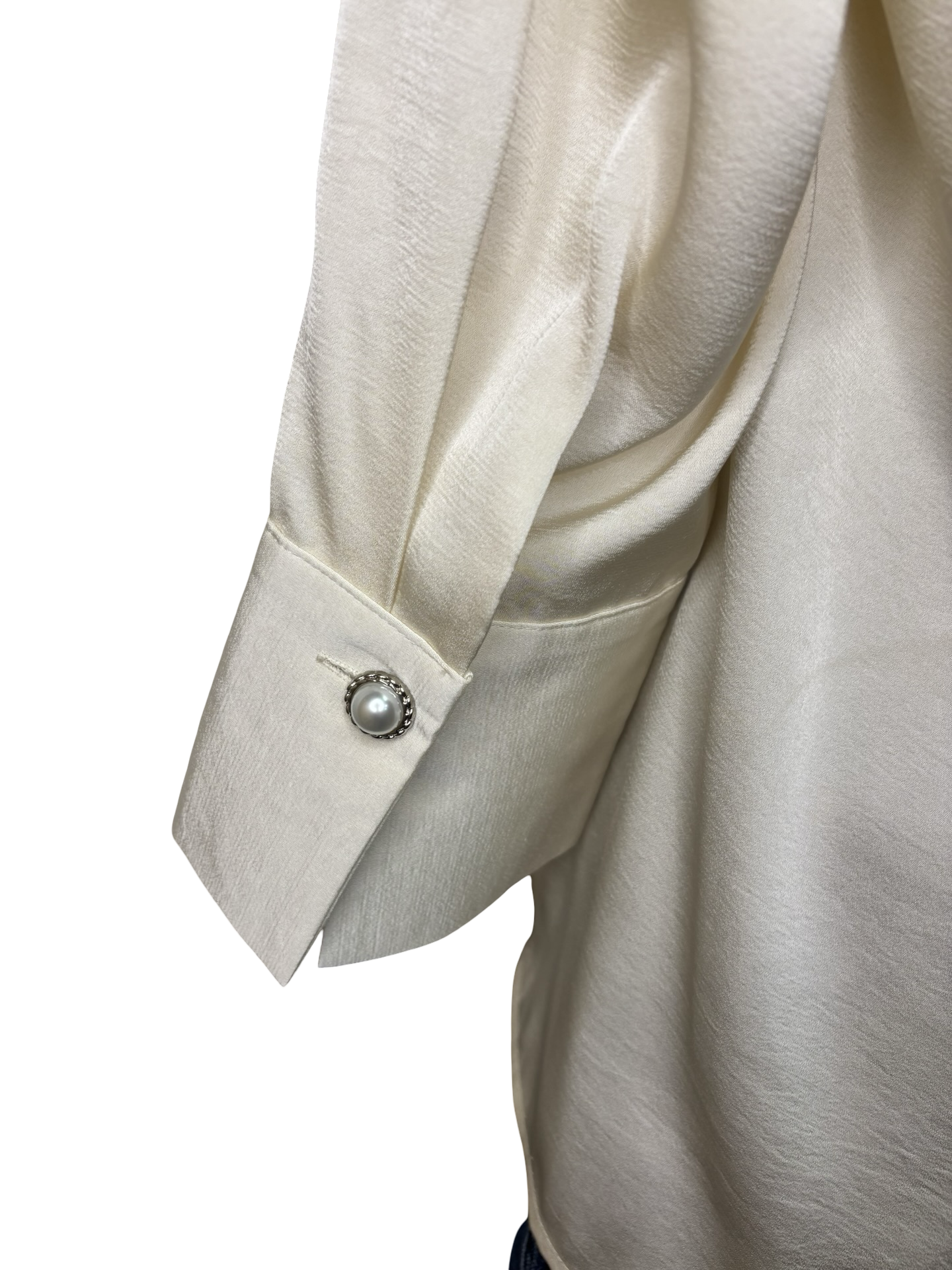 Pearl Cuff Satin Top Ivory