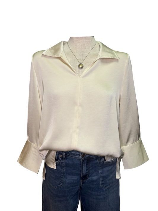 Pearl Cuff Satin Top Ivory