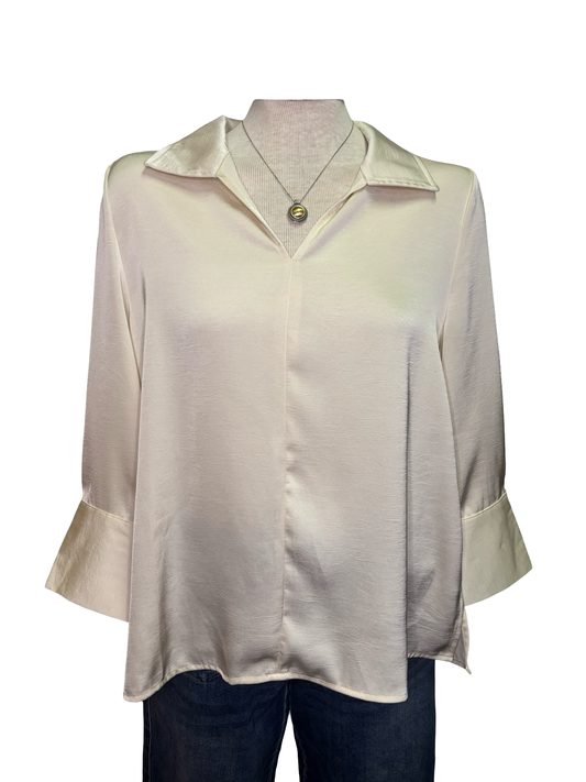 Pearl Cuff Satin Top Ivory