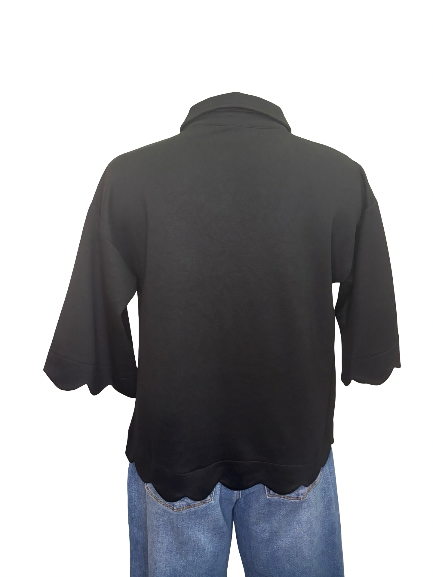 Scallop Edge V Neck Top Black