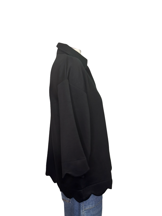 Scallop Edge V Neck Top Black