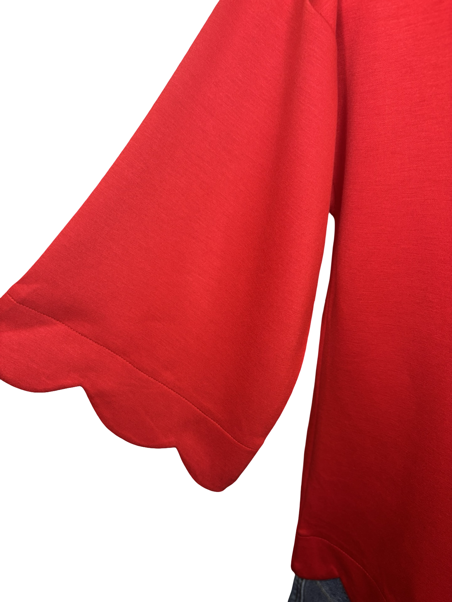 Scallop Edge V Neck Top Red