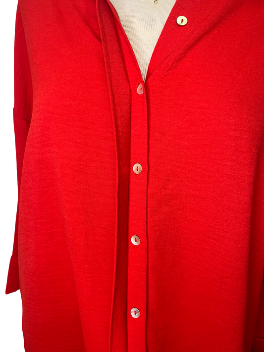 Textured Button Down Top Red