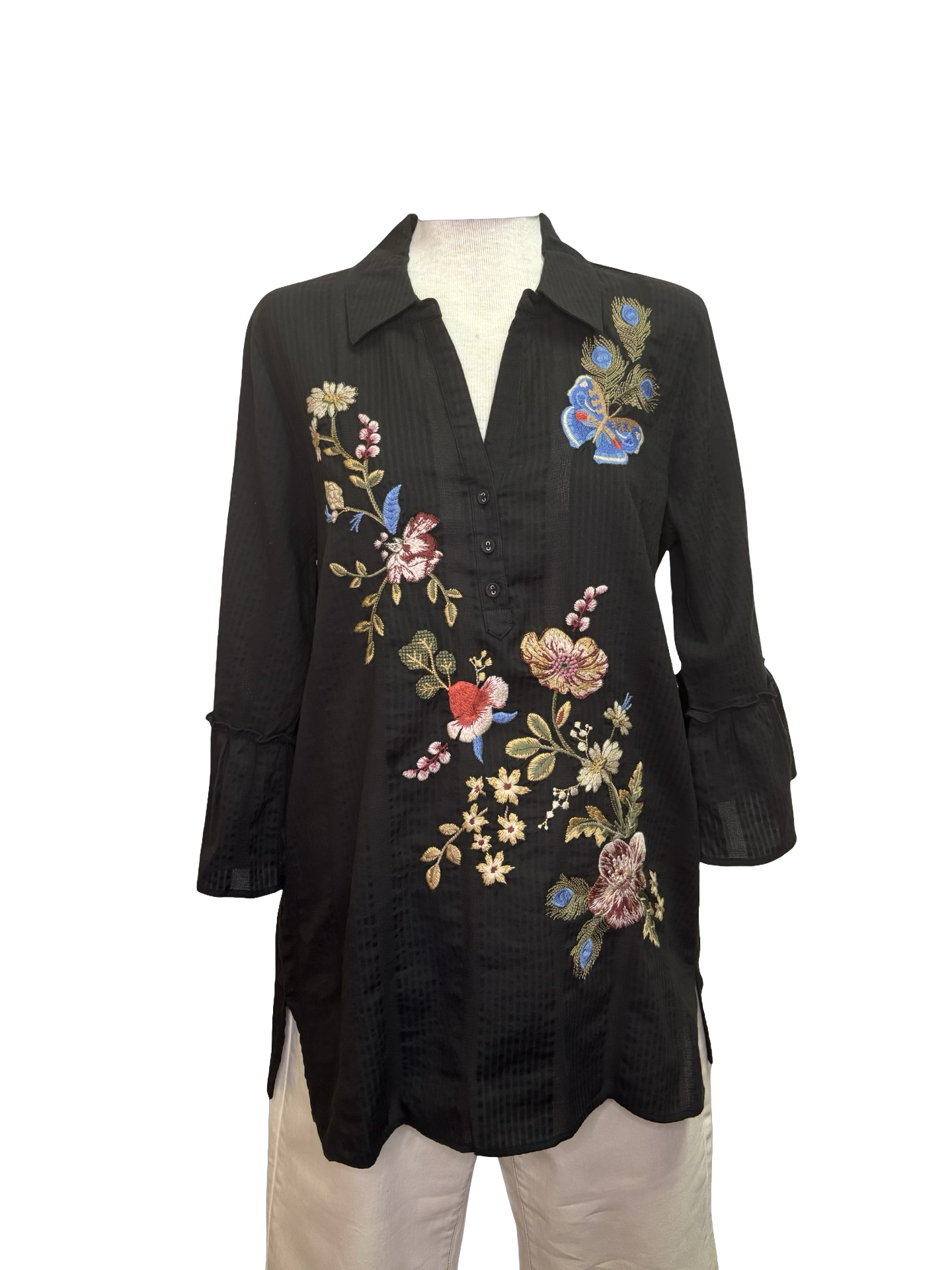 Florrie Embroidered Henley Tunic Black