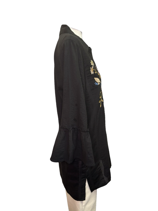 Florrie Embroidered Henley Tunic Black
