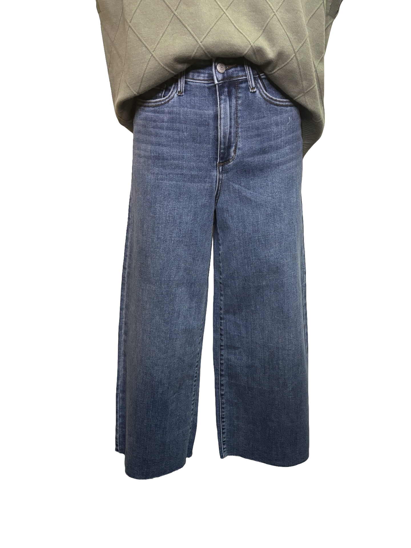 Judy Blue HW Wide Crop Classic Raw Hem Jeans