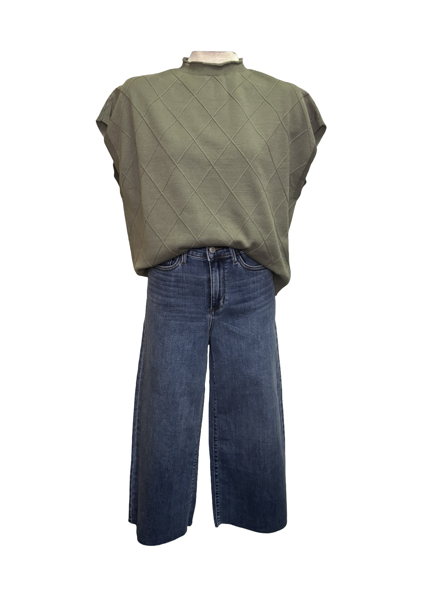 Judy Blue HW Wide Crop Classic Raw Hem Jeans