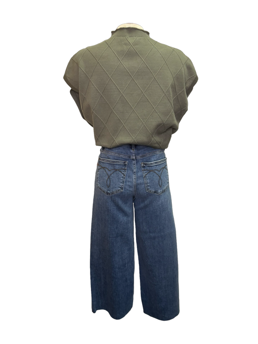 Judy Blue HW Wide Crop Classic Raw Hem Jeans