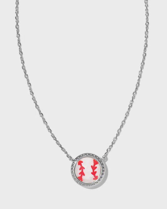 Baseball Short Pendant Necklace Silver Ivory Mother of Pearl