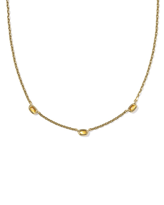 Mini Elisa Three Stone Strand Necklace Vintage Gold Marbled Amber Illusion