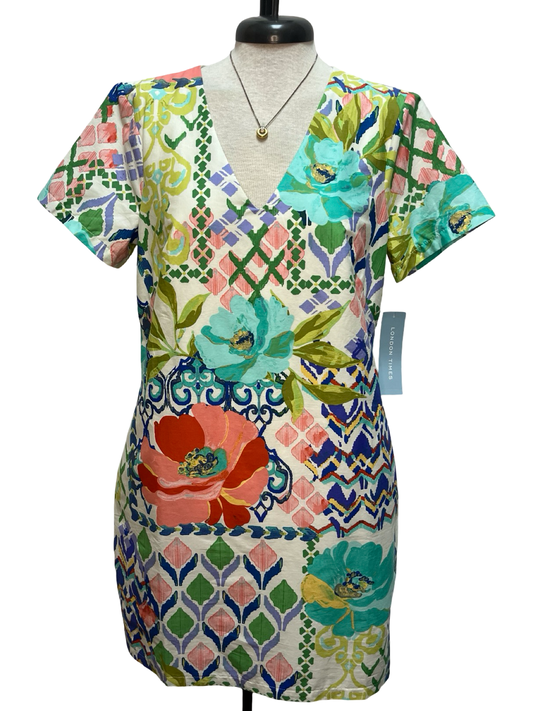 V Neck Short Sleeve Shift Dress
