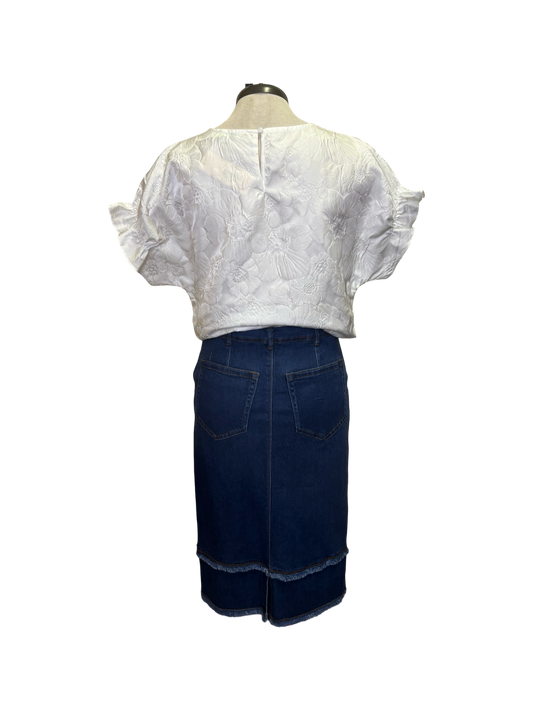 Evelina Fringed Denim Pencil Skirt