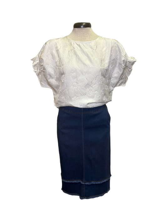 Evelina Fringed Denim Pencil Skirt