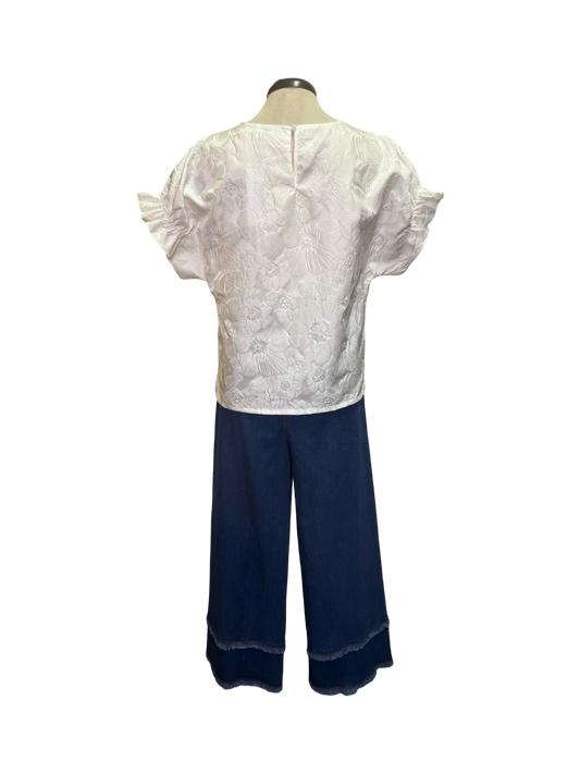 Fringe Hi Waist Wide Leg Crop Denim Pants