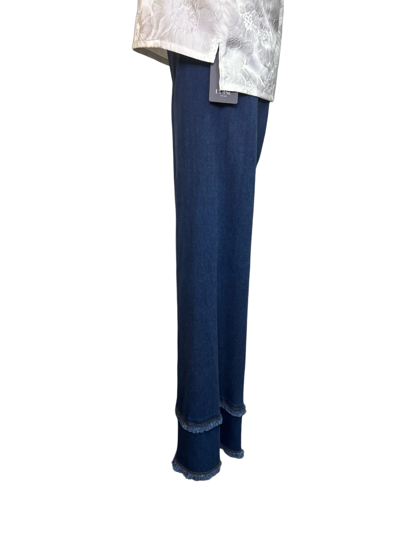 Fringe Hi Waist Wide Leg Crop Denim Pants