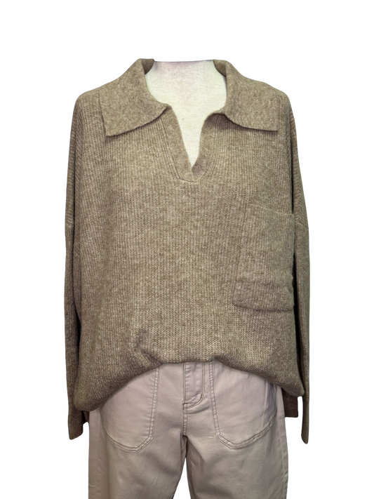 Noa Collared Sweater Tan One Size