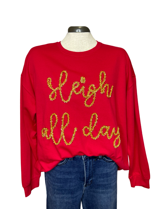 Holiday Sparkle Sweatshirt Red Sleigh All Day