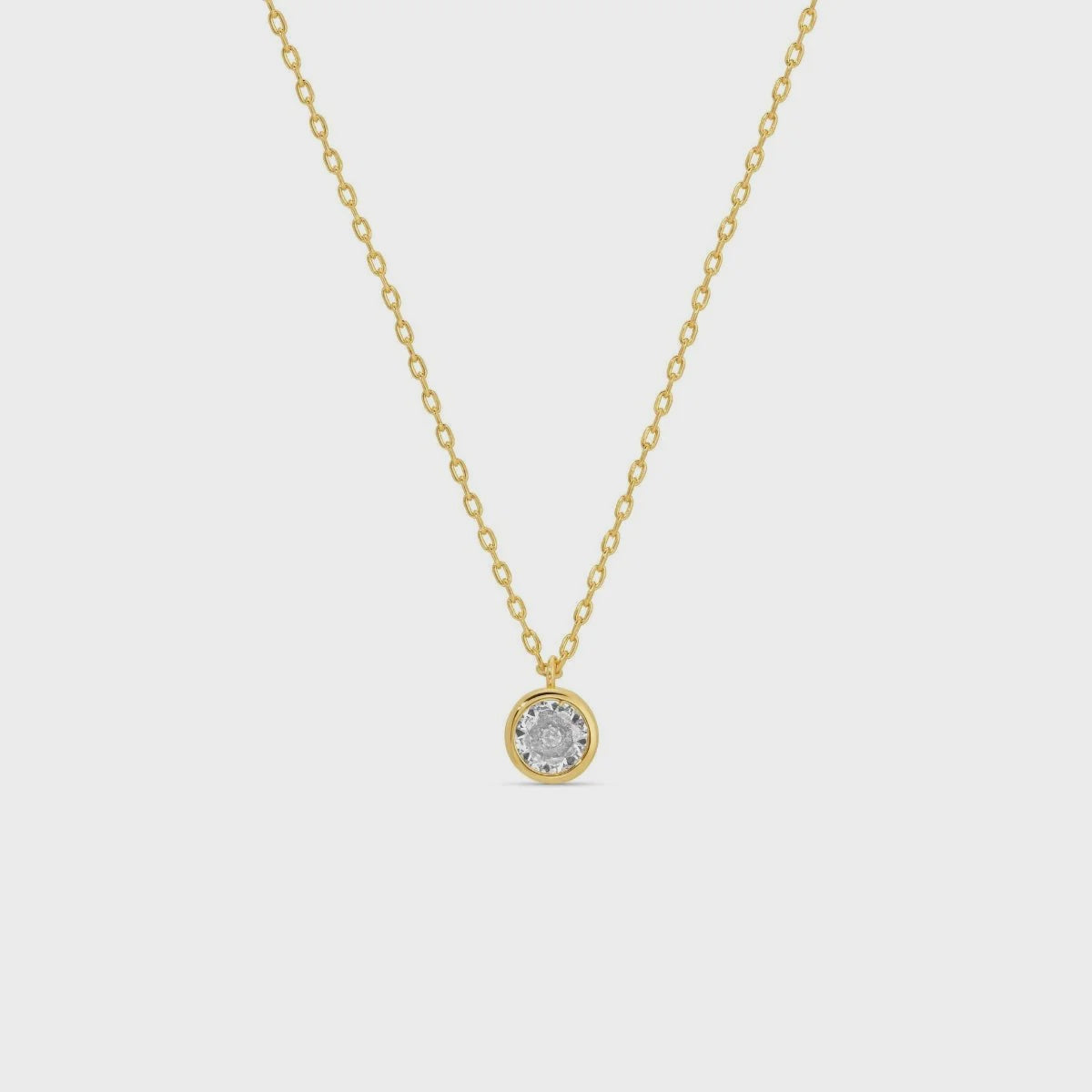 Dainty Round Framed Cubic Zirconia Pendant Necklace Gold