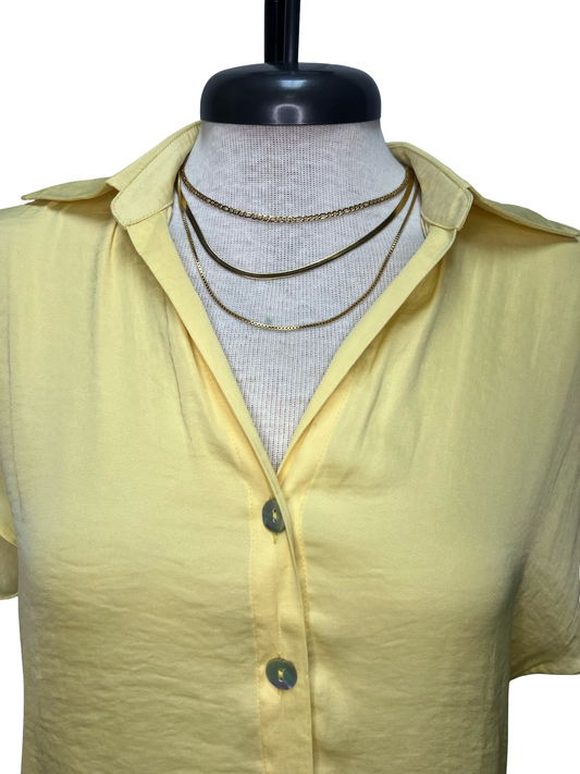 Drop Shoulder Button Up Blouse Pale Banana