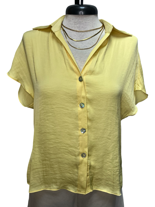 Drop Shoulder Button Up Blouse Pale Banana